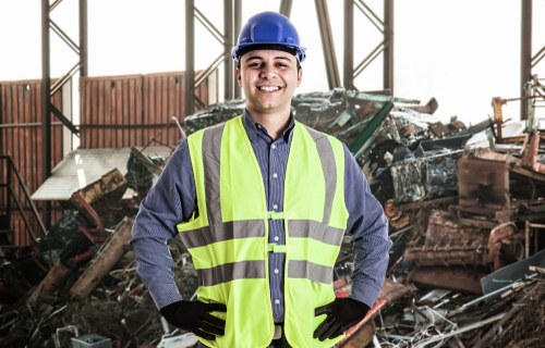 Professional team managing construction waste